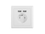 Gniazdo podtynkowe 230 V pojedyncze + 2x USB 2.1 A french białe