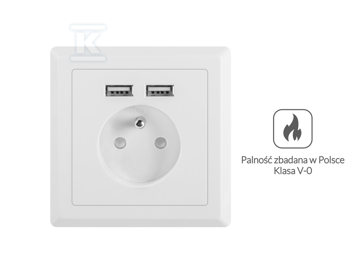 Gniazdo podtynkowe 230 V pojedyncze + - AC-WS01-USB2-E