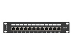 Patch panel 12 портів 1U 10" кат. 6 FTP з організатором кабелів, екранований, чорний