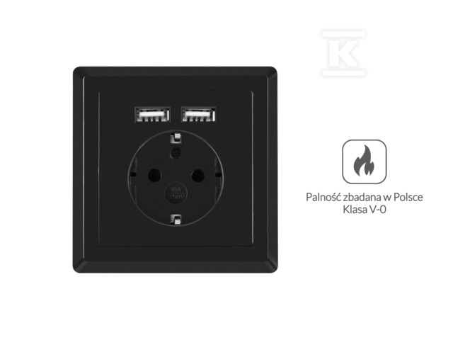 Підрозетник 230 V одинарний + 2x USB - AC-WS01-USB2-F-B