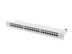 Patch panel 24 порти 1U 19" кат. 7 FTP з організатором кабелів, екранований, сірий