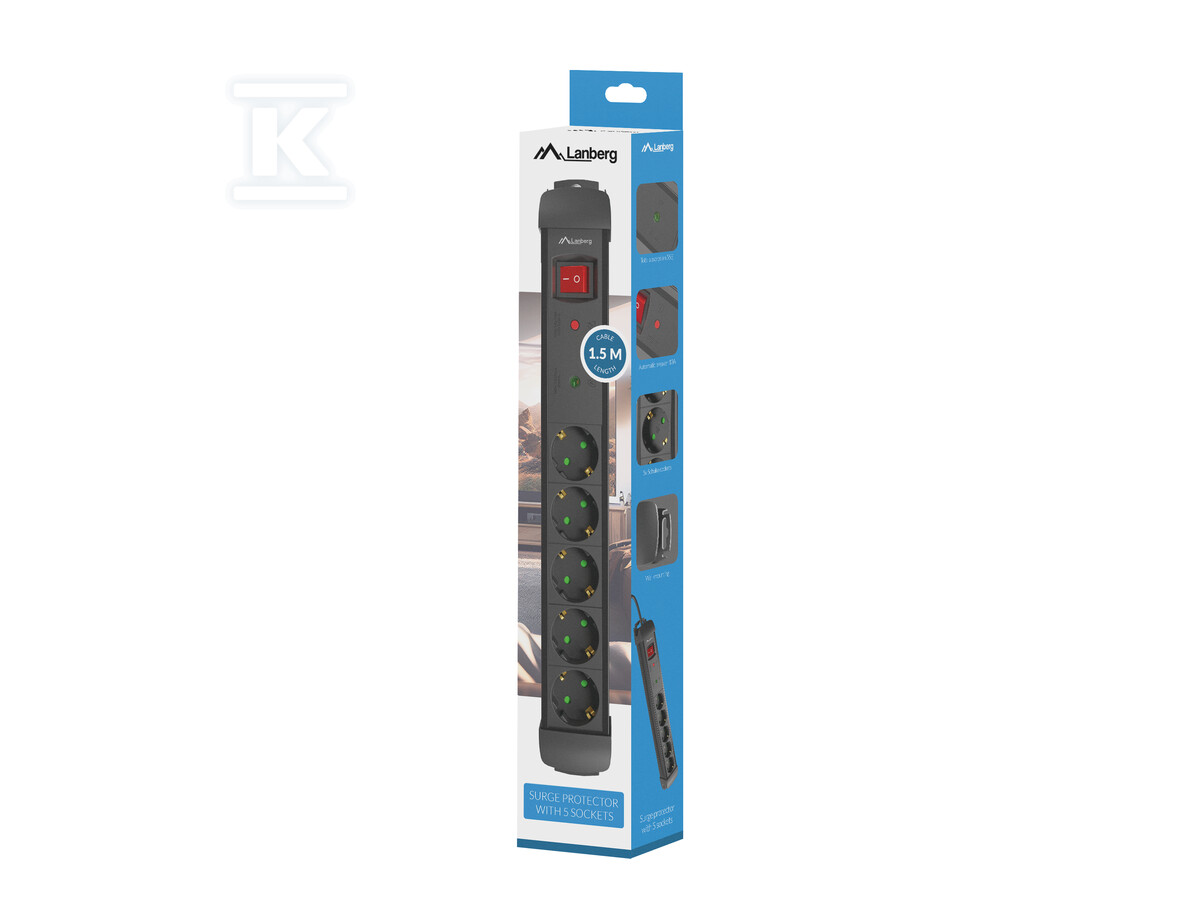 Regleta de enchufes SP1 1,5m 5x 230 V - SP1-05F-0150-BK