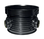 Kineta PP 1000x250 przelotowa 30st. typ J (kątowa), do rury wznoszącej korugowanej 1000mm oraz rury wlotowej gładkiej 250mm, z uszczelką, kolor czarny (Tegra 1000)