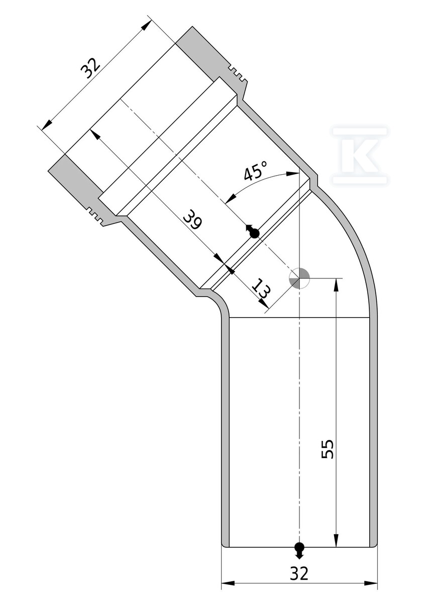 Koleno HT 32x32/45 sanit.biele - 3021732