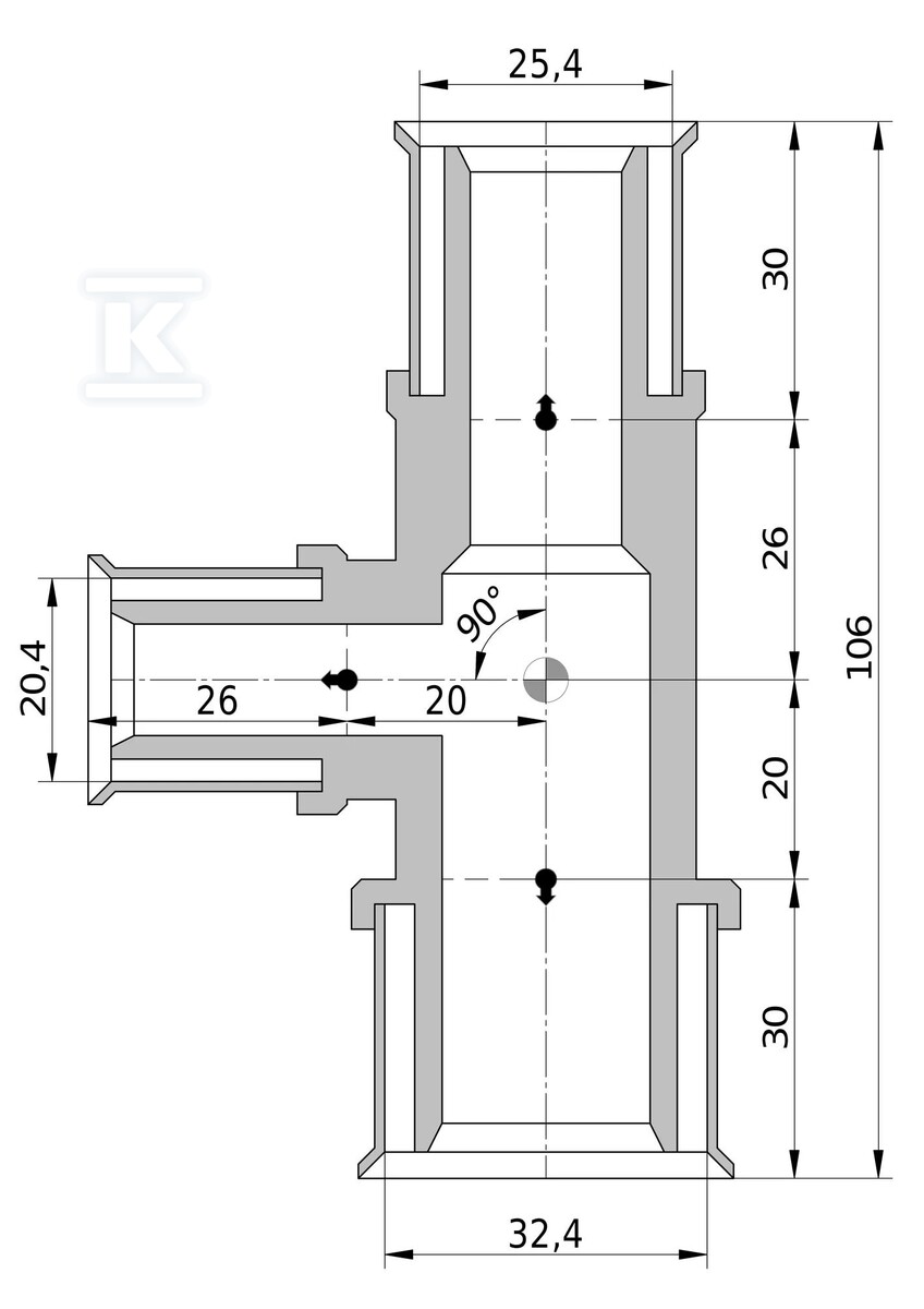 Reducing tee Tigris M5 fi 32x20x25 - 4064375