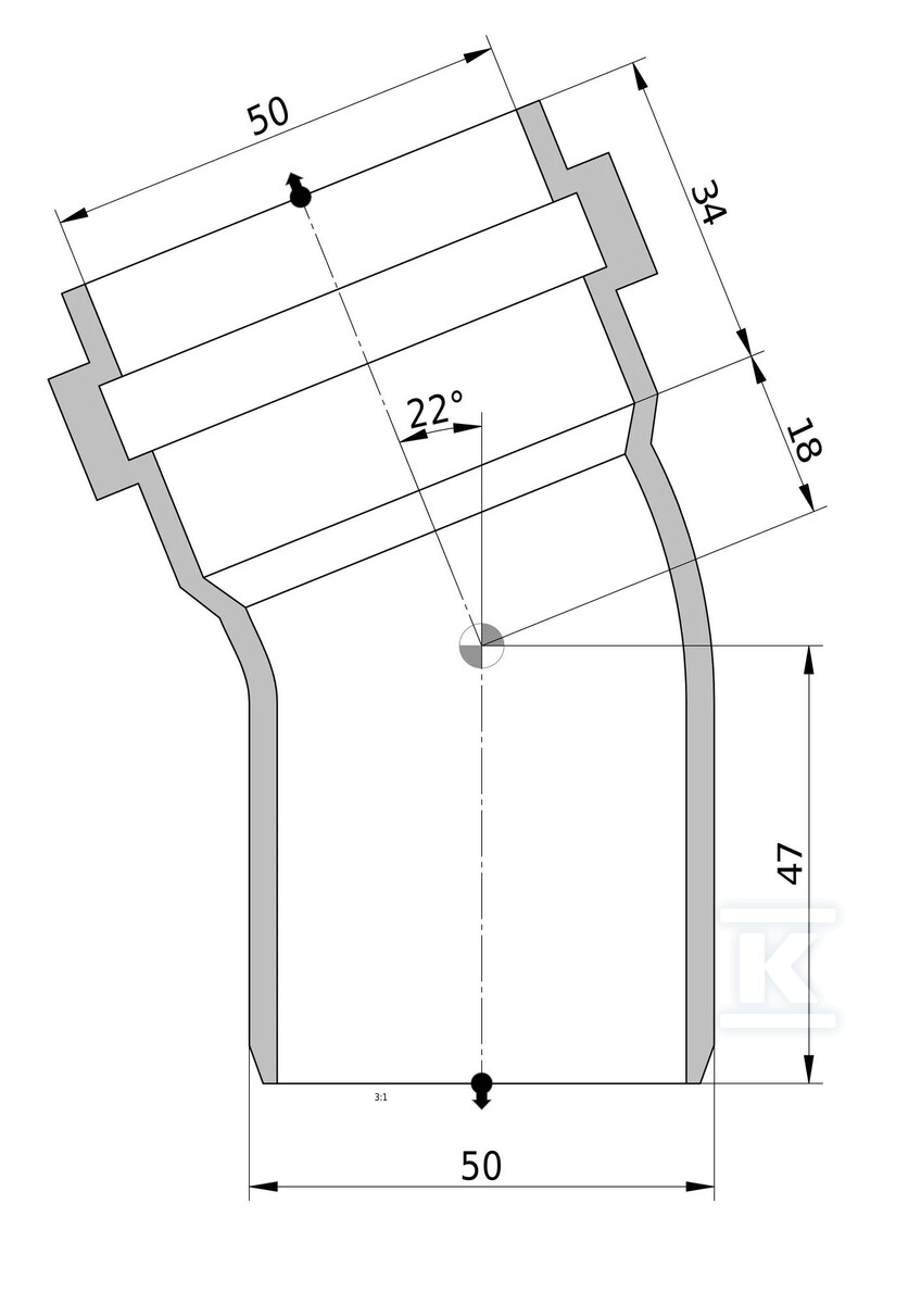 Koleno HT 50x50/22 sanit.šed. - 3041455