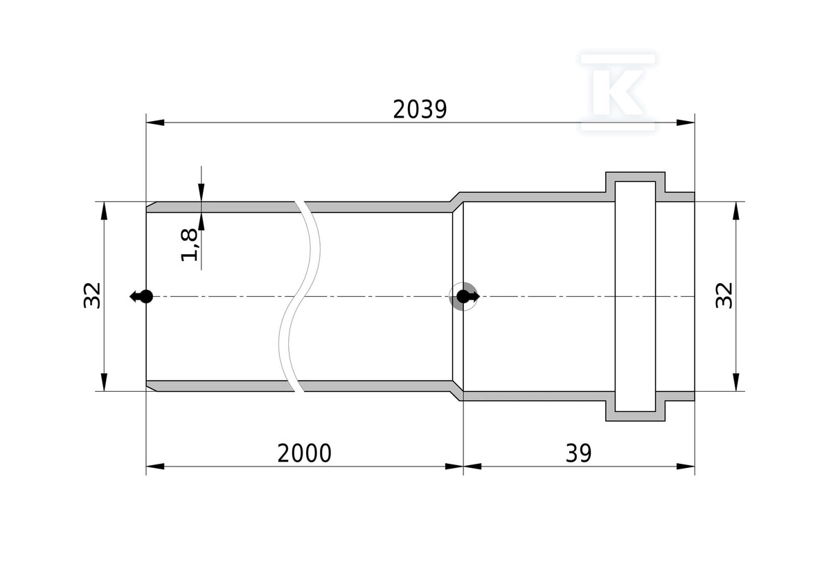 Pipe HT/PP 32x1.8x2000 white sanitary - 3044556