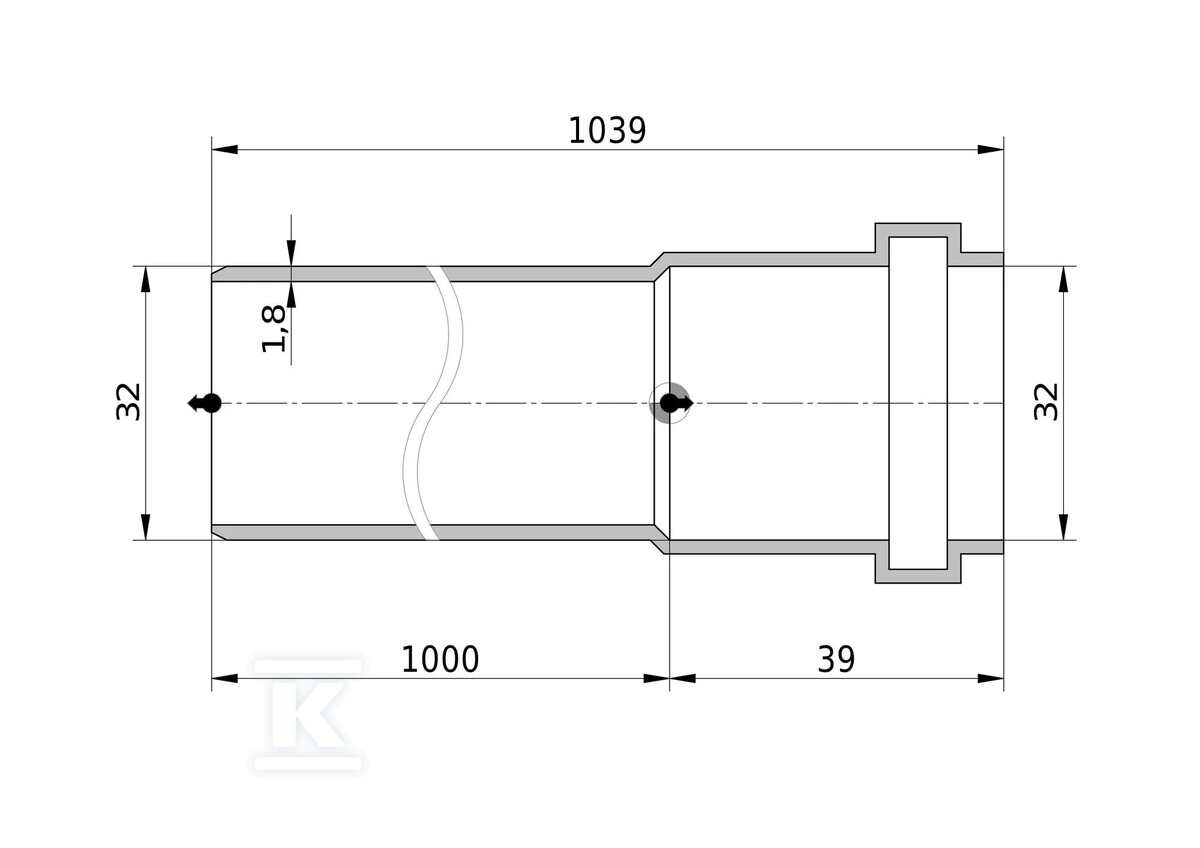 Pipe HT/PP 32x1.8x1000 white sanitary - 3044555