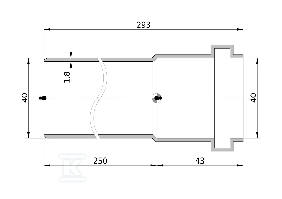 Pipe HT/PP 40x1.8x250 sanitary gray - 3044557