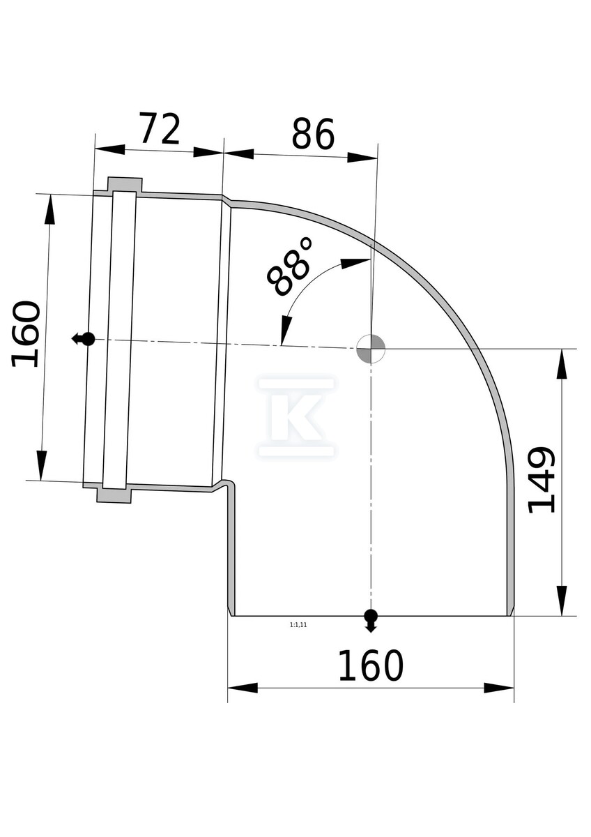 PVC koleno 160x160/88 třída S - 3023742