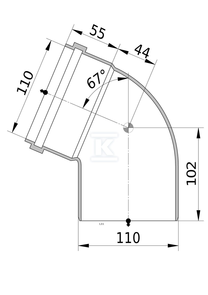 PVC koleno 110x110/67 trieda S - 3024157