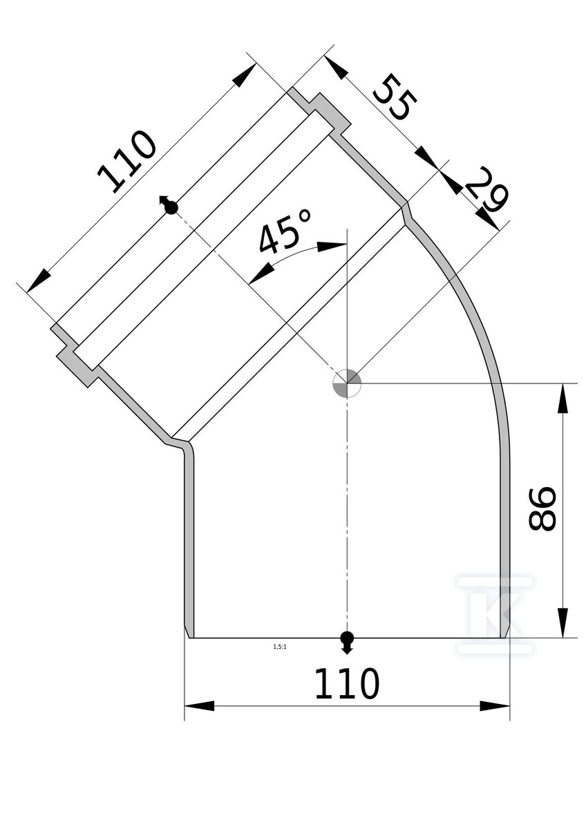 PVC koleno 110x110/45 trieda S - 3032717