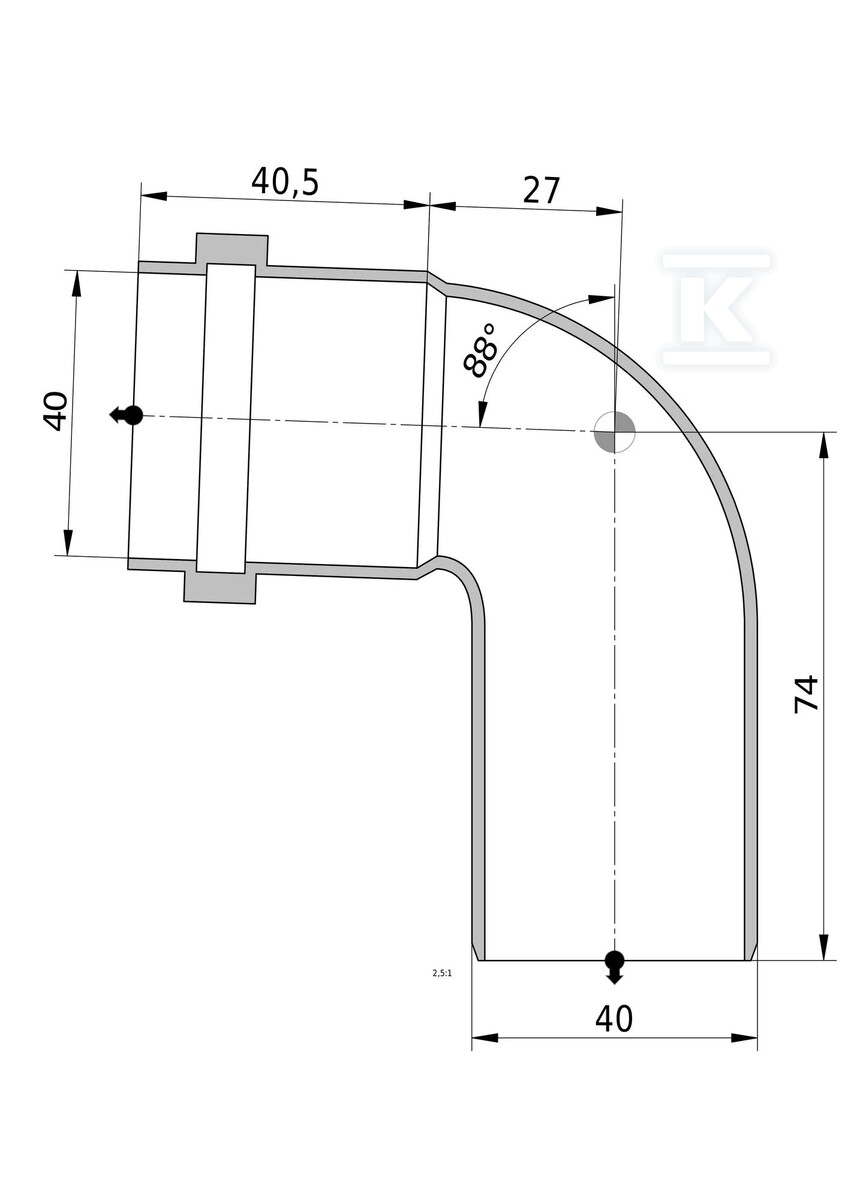 Koleno HT 40x40/88 sanit.šed. - 3010781