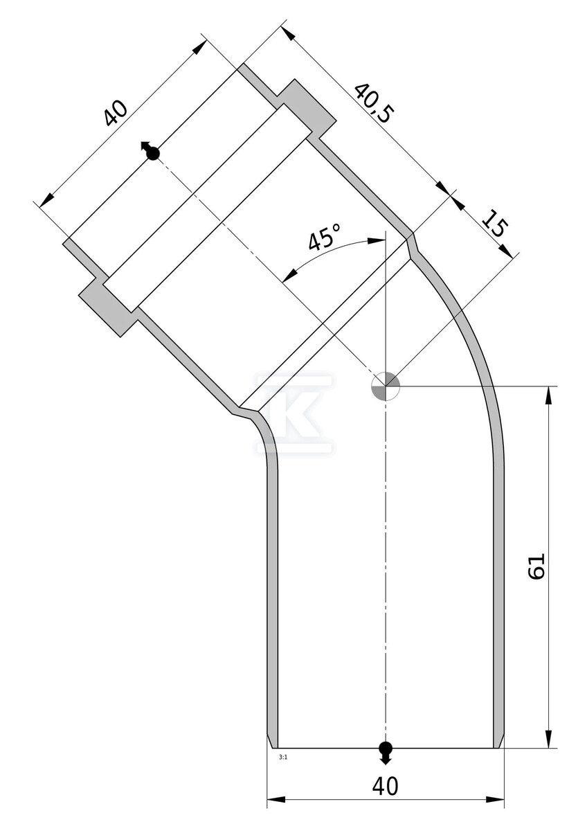 Koleno HT 40x40/45 sanitárne šedé - 3010773