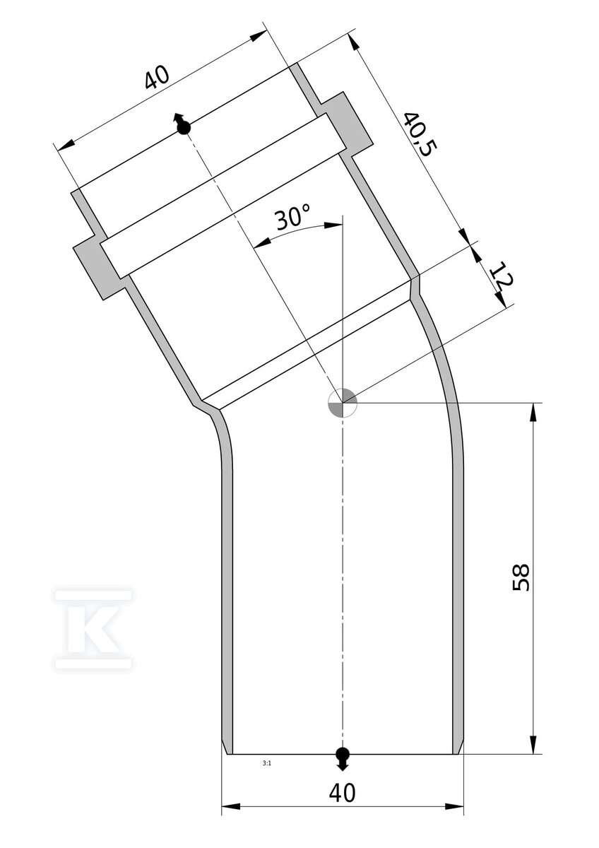 Koleno HT 40x40/30 sanit.šed. - 3018727