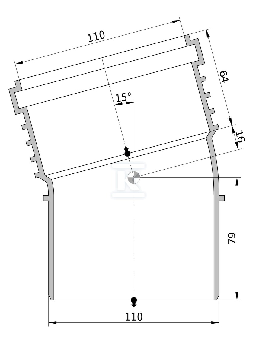 Koleno 110/15°, SITECH+ černé - 3067713