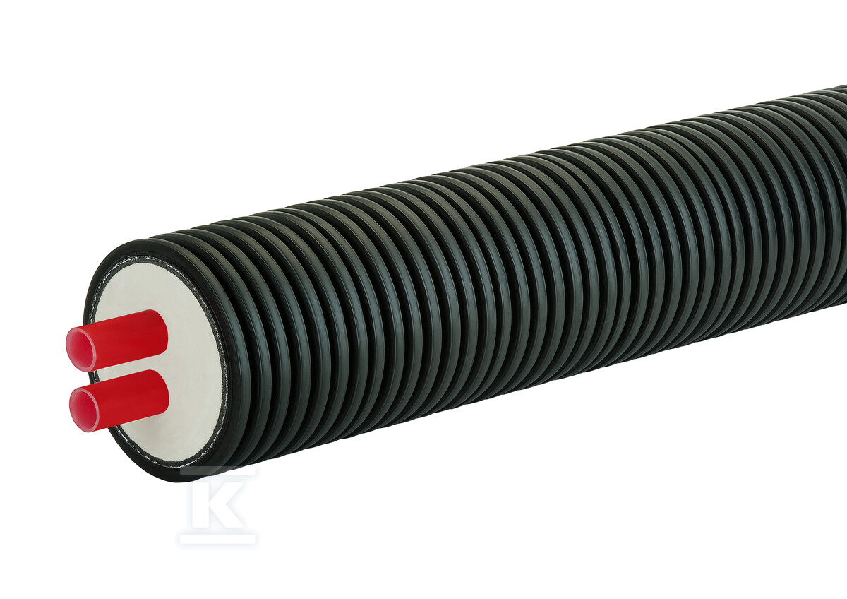 Rura preizolowana podwójna AustroPUR double A125-2x25, PN6, do instalacji c.o., izolacja cieplna z pianki PUR, karbowany płaszcz zewnętrzny HDPE PIP-PPD-125D25