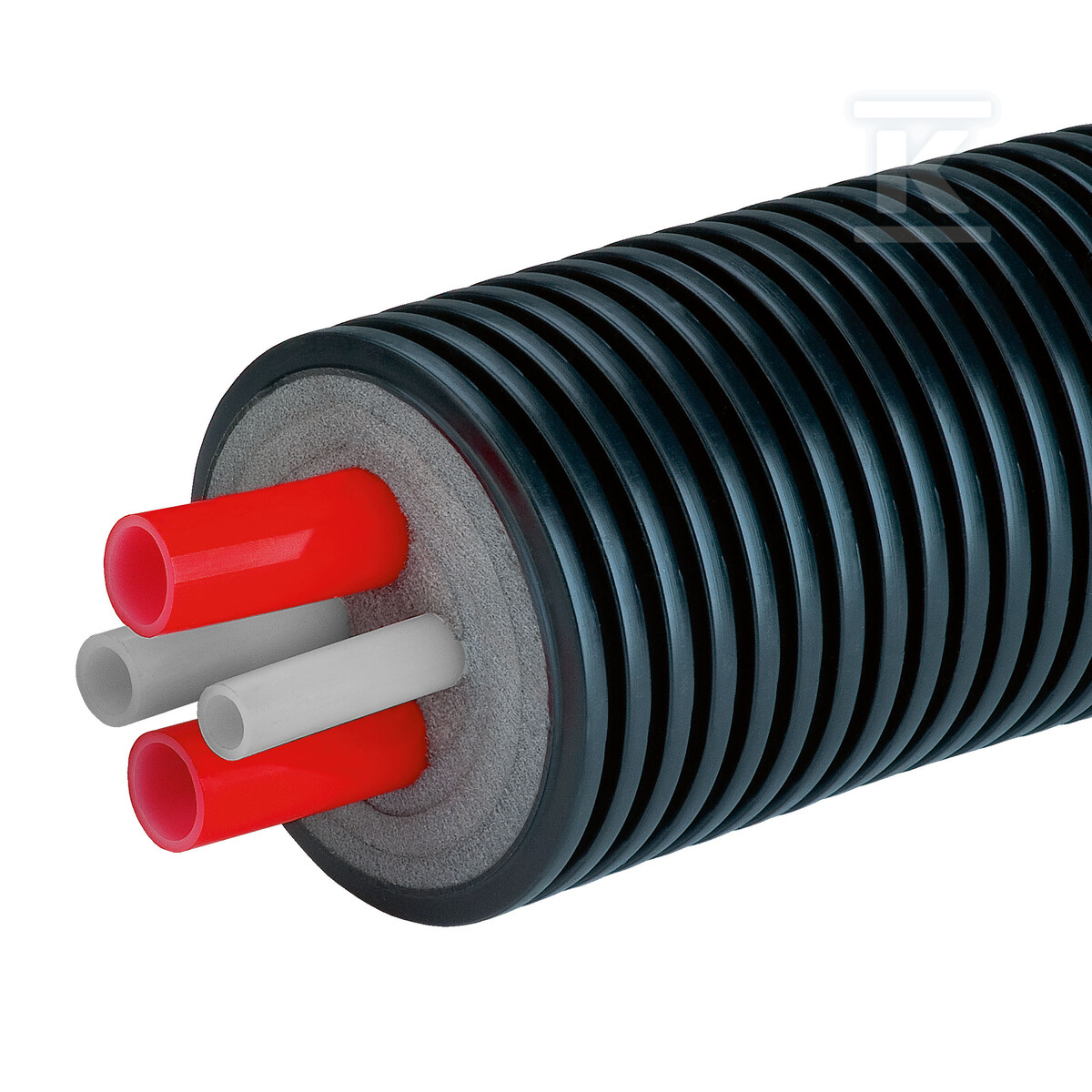 Rura preizolowana poczwórna AustroPEX Combi A145-(2x25)+(1x25+1x20), PN6/PN10, do instalacji c.o. i c.w.u., izolacja cieplna z pianki PE, karbowany płaszcz zewnętrzny HDPE PIP-XPX-145418