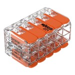 З'єднувальна клема з важелем, для всіх типів проводів, макс. 4 мм², x10, прозорий корпус, помаранчевий важіль /15шт.=1уп./