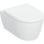 Zestaw wiszącej miski WC Geberit iCon, lejowa, ukryte mocowania, TurboFlush, z deską sedesową: T=53cm, Wolne opadanie=Tak, Zawiasy wypinane=Blokowane, Mocowanie=Od góry, Biały / Matowy