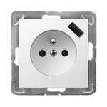 Одинарне гніздо з заземленням із захистом для струмових шляхів, з USB-зарядником — БІЛИЙ IMPRESJA