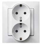Подвійне гніздо з заземленням Schuko у комплекті з рамкою — БІЛИЙ ІМПРЕСІЯ
