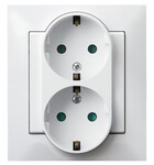 Подвійна розетка з заземленням Schuko з захисними пластинами на струмових каналах, у комплекті з рамкою — БІЛИЙ IMPRESJA