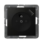 Одинарна розетка з заземленням, з захисними пластинами для струмоводів, з USB-зарядним пристроєм — матовий чорний IMPRESJA GP-1YZPUSB/M/33