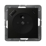 Одинарна розетка з заземленням та захисними пластинами для струмових шин, з USB-зарядним пристроєм A+C — матовий чорний IMPRESJA GP-1YZPUSBAC/M/33