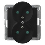 Подвійна розетка з заземленням та захисними перегородками для струмових шин, модуль без рамки — матовий чорний IMPRESJA GP-2YRZP/M/33