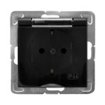 Водонепроникна розетка з заземленням Schuko IP-44, прозорий кришечка — матовий чорний IMPRESJA GPH-1YS/M/33/D