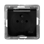 Вологозахищена розетка з заземленням IP-44 прозора кришка - чорний матовий IMPRESJA GPH-1YZ/M/33/D