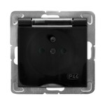 Водонепроникна розетка з заземленням IP-44 з захисними кришками для струмових шин, прозорий кришечка — матовий чорний IMPRESJA GPH-1YZP/M/33/D
