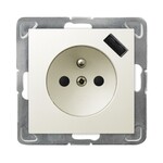 Одинарна розетка з заземленням та захистом струмових доріжок, з USB-зарядкою — ECRU IMPRESJA