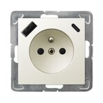 Одинарна розетка з заземленням та захисними пластинами для струмових шин, з USB-зарядним пристроєм A+C — ECRU IMPRESJA