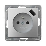 Одинарна розетка з заземленням та екрануванням токових шляхів, з USB-зарядкою — СРІБЛО ІМПРЕСІЯ