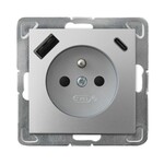 Одинарна розетка з заземленням та екрануванням токових провідників, для яких є заземлення та екранування, з USB-зарядним пристроєм A+C — СРІБЛО ІМПРЕСІЯ
