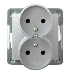 Подвійний розетка з заземленням, модуль без рамки — срібло Імпресія