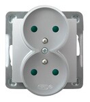 Подвійне гніздо з заземленням з преслонами токових шляхів, модуль без рамки — СРІБЛО ІМПРЕСІЯ