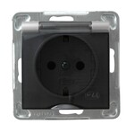 Розетка бризгозахищена з заземленням Schuko IP-44, прозорий кришечка — СРІБЛО IMPRESJA