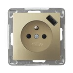 Одинарна розетка з заземленням та захисними пластинами для струмових шин, з USB-зарядним пристроєм — ЗОЛОТИЙ МЕТАЛІК ІМПРЕСІЯ