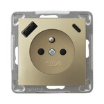 Одинарна розетка з заземленням та захисними пластинами для струмових шин, з USB-зарядним пристроєм A+C — ЗОЛОТИЙ МЕТАЛІК IMPRESJA