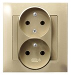 Подвійна розетка з заземленням та функцією незамінності фаз, у комплекті з рамкою — ЗОЛОТИЙ МЕТАЛІК ІМПРЕСІЯ