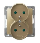 Подвійна розетка з заземленням та захисними пластинами для струмових шин, модуль без рамки — ЗОЛОТИЙ МЕТАЛІК ІМПРЕСІЯ