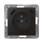 Одинарна розетка з заземленням та екрануванням тоководів, з USB-зарядним пристроєм A+C — антрацит IMPRESJA