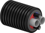 Rura preizolowana podwójna ECOFLEX Thermo Twin HP 2x63x5.8-2x32x3.5/200, 6 bar, temp. 80st., do instalacji c.o., chłodniczych i geotermii, izolacja cieplna z pianki PE-X, karbowany płaszcz zewnętrzny HDPE