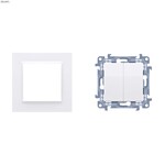 Łącznik świecznikowy z podświetleniem LED i do wersji IP44 (moduł) 10 AX, 250 V~, zaciski śrubowe + Ramka 1-krotna - uniwersalna poziom i pion, biały Simon10