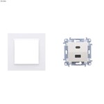 Ładowarka USB podwójna, C+A, 30W, biały, SIMON10 + Ramka 1-krotna - uniwersalna poziom i pion, biały Simon10