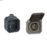 Gniazdo pojedyncze z uziemieniem 2P+Z, zaciski automatyczne, mechanizm 16A-250V~- antracyt, NOWE PLEXO 55 + Puszka natynkowa pojedyncza z przepustem kablowym PG20 - antracyt, NOWE PLEXO 55, 069891L / 069628L