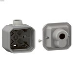 Łącznik na klucz 3 pozycje, mechanizm 10AX-250V~ - szary, NOWE PLEXO 55 + Puszka natynkowa pojedyncza z przepustem kablowym PG20 - szara, NOWE PLEXO 55, 069535L / 069656L